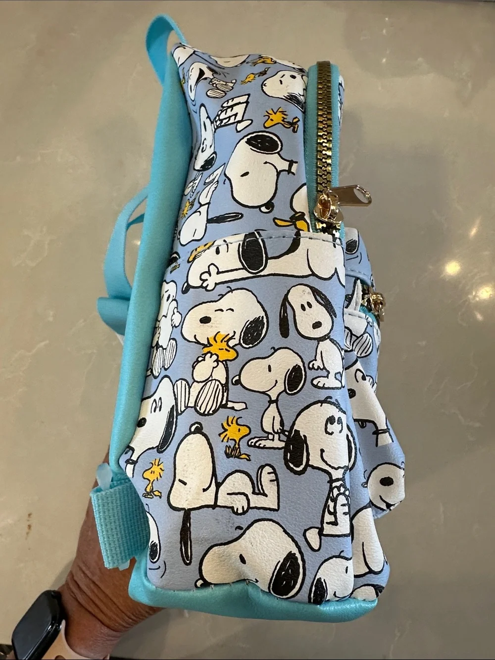 Peanuts Snoopy Mini Backpack in Light Blue with Woodstock Print